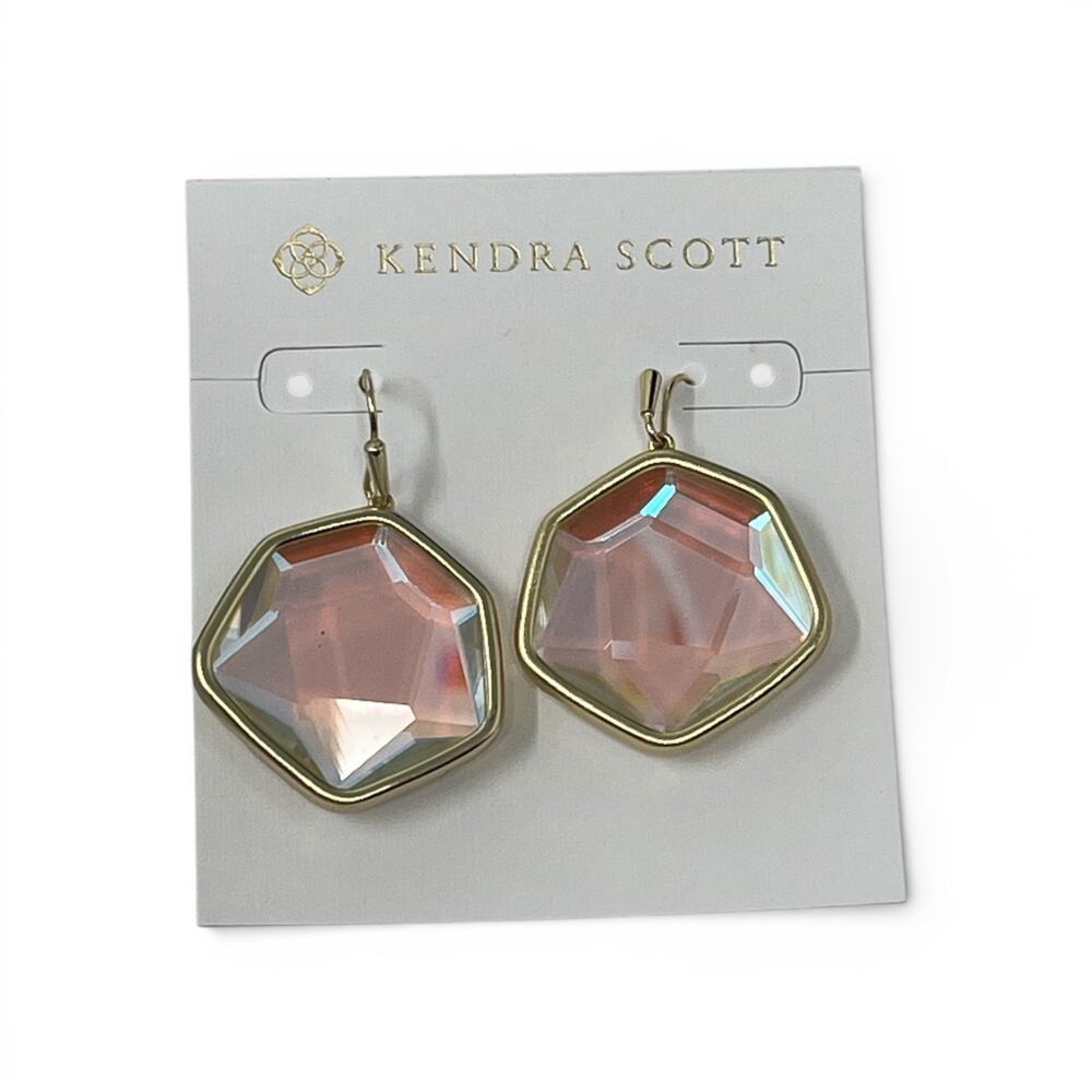 Kendra Scott Vanessa Dichroic Glass Drop Earrings 14K Gold Plated Faceted NWT - Picture 2 of 5